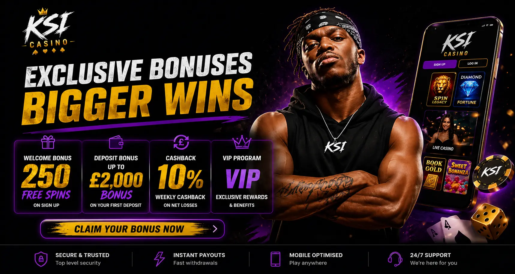 KSI Casino bonuses and lucky wheel